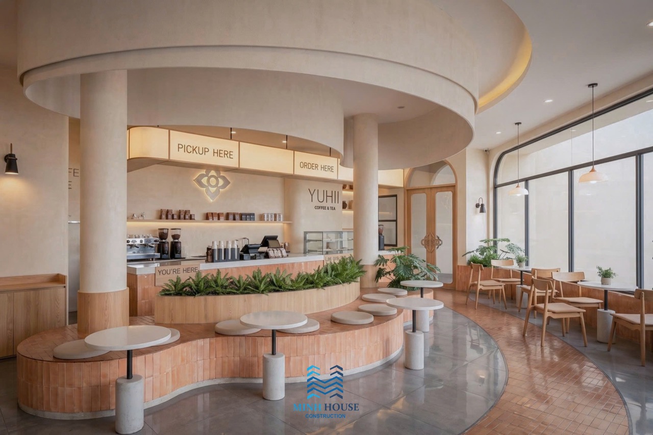 Thiết kế nội thất Yuhii Coffee & Tea tại Long Toàn, Bà Rịa: Không gian ấm áp, tinh tế và giàu cảm xúc